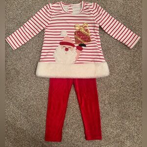 Boutique bought 2 piece striped Santa shirt and red leggings size 4T